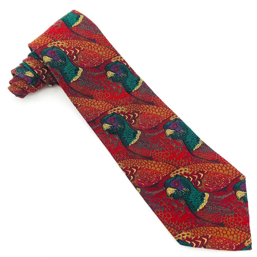 Vintage Polo Ralph Lauren Ring Necked Pheasant Game Bird Handmade Silk Necktie